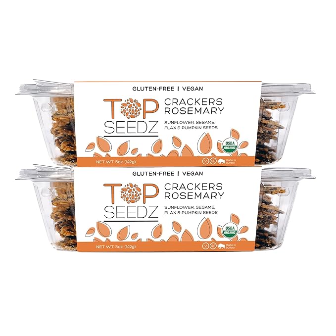 Top Seedz Certified Organic Gluten Free Rosemary Seed Crackers | 2-Pack | 5 Ounces | Healthy Vegan