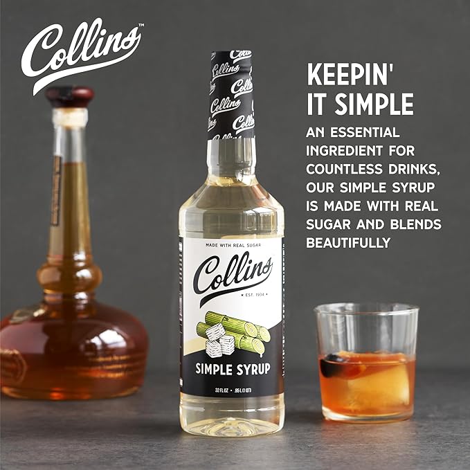 Collins Simple Syrup, Classic Simple Syrup, Real Sugar Cocktail Syrups, Soda Water Flavors