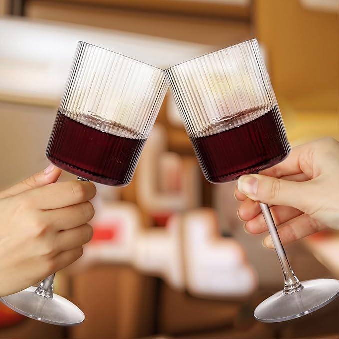 Ciaell 12 PCS Plastic Ribbed Wine Glasses - 10 OZ Plastic Square Wine Glasses with Stem
