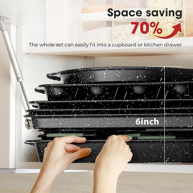 11-Piece Nonstick Bakeware Set, Stackable & Oven-Safe Kitchen Baking Pans with Silicone Handles