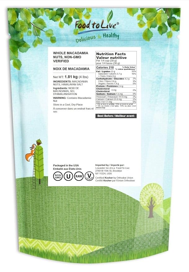Food to Live Whole Macadamia Nuts, 4 Pounds – Non-GMO Verified, Raw, Unsalted, Unroasted, Keto
