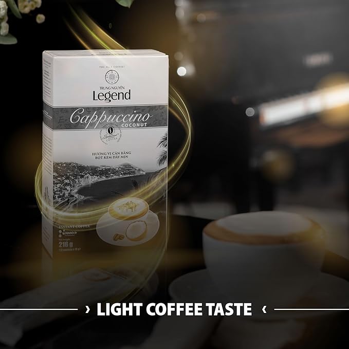 TRUNG NGUYEN LEGEND Cappuccino Coconut Instant Coffee Single Served Stick for Energy Boost (8oz