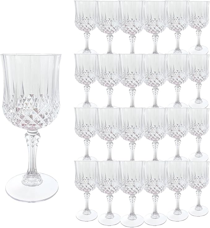 Plastic Wine Glasses，Plastic Goblets Vintage Style Cordial Drinking Glasses for Wedding Reception