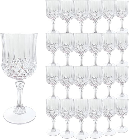 Plastic Wine Glasses，Plastic Goblets Vintage Style Cordial Drinking Glasses for Wedding Reception