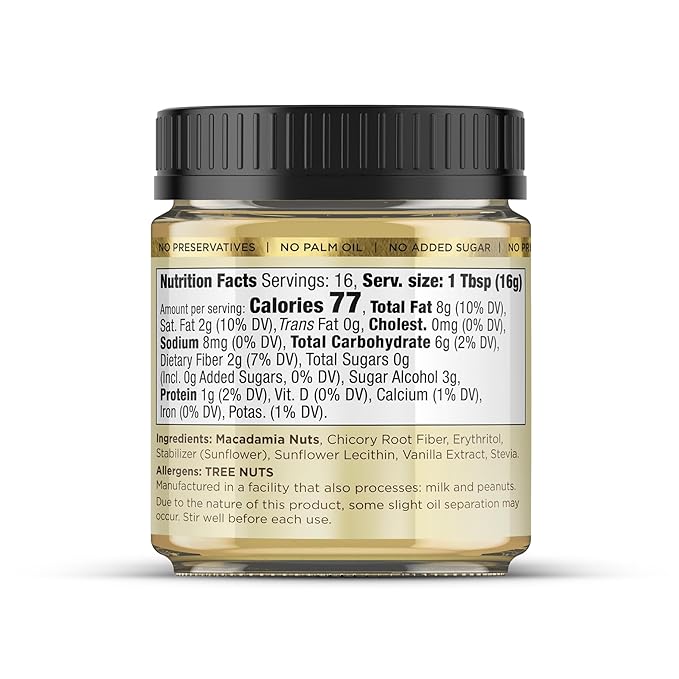 Macadamia Nut Butter, White Chocolate - 1 x 8.8oz - No Added Sugar, No Palm Oil, Plant-based, No