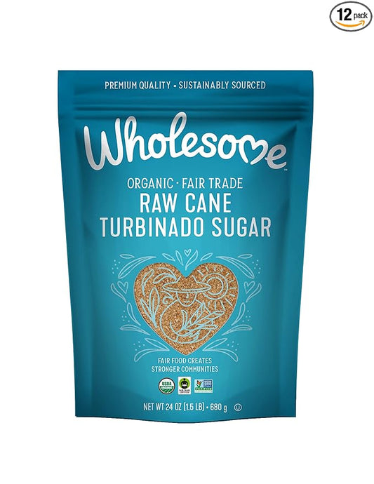 Wholesome Sweeteners 24-Ounce Organic Raw Cane Turbinado Sugar, Fair Trade, Non GMO, Gluten Free &
