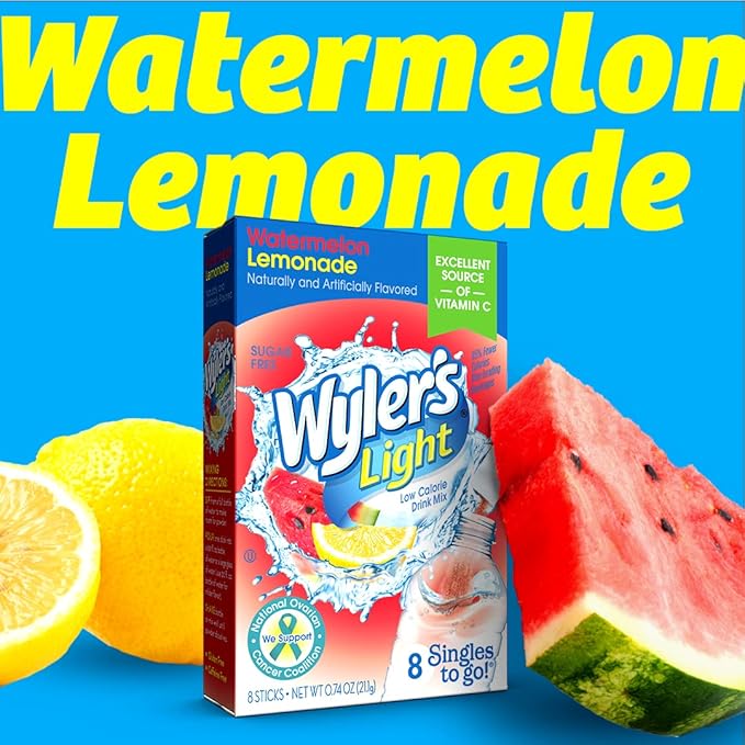 Wyler's Light Singles To Go Powder Packets, Water Drink Mix, Watermelon Lemonade, 96 Servings, 8
