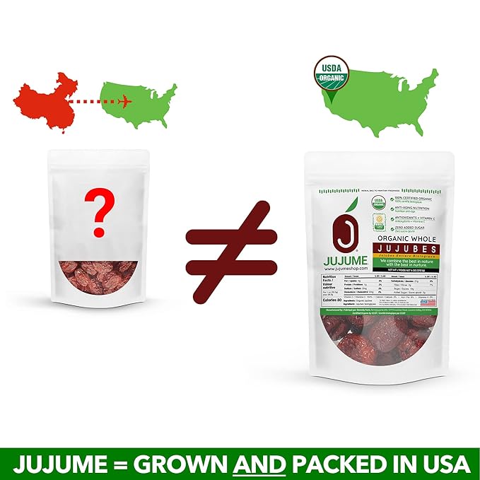 JUJUME | USDA Organic California Grown Jujubes Red Dates | Individually Sorted 3X for QA | High