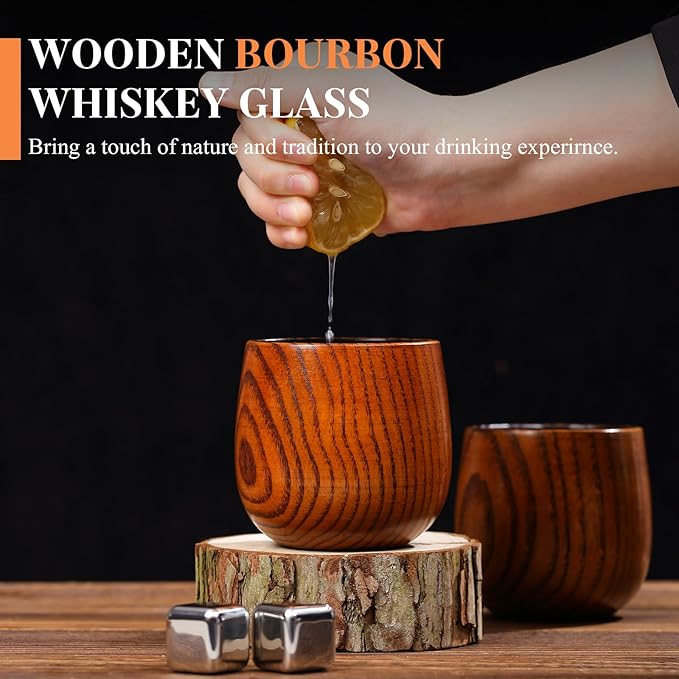 Charred Wooden Whiskey Glass - Handcrafted Solid Wood Glass for Men | Unique Bourbon Gifts, Unique