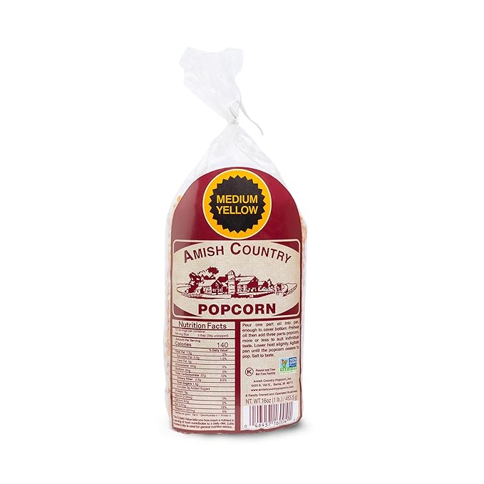 Amish Country Popcorn | 1 lb Bag | Medium Yellow Popcorn Kernels | Old Fashioned, Non-GMO and