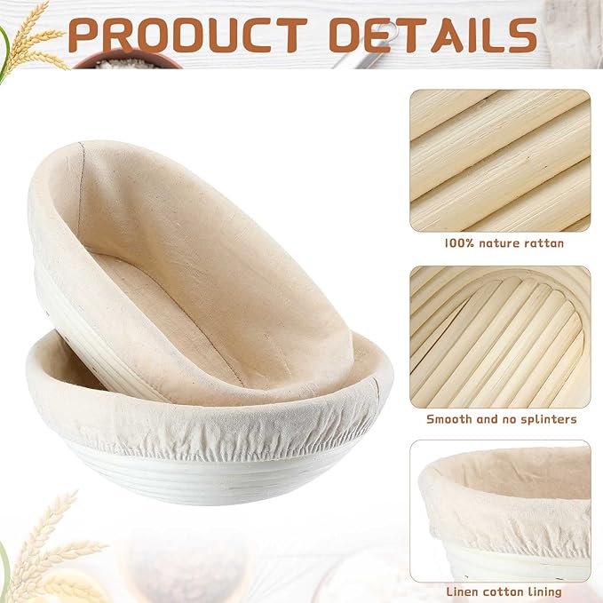 Nuanchu 4 Pcs Proofing Basket 9 Inch Round Bread Proofing Basket 10 Inch Oval Rattan Baking Bowl