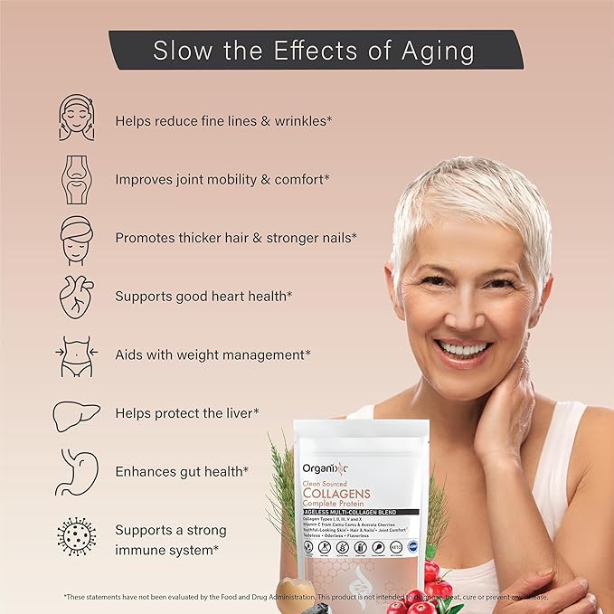 Organixx Collagen Peptides Powder with Vitamin C, Types I, II, III, V, X Hydrolyzed Collagen, Hair