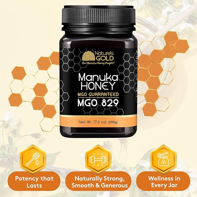 Nature’s Gold Raw Manuka Honey, MGO 829+ | Authentic MGO, Australian Honey, Non-GMO, 100% Pure