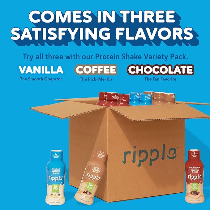 Ripple Plant Based Protein Shake Variety Pack | 20g of Quality Sourced Pea Protein, Calcium Rich |
