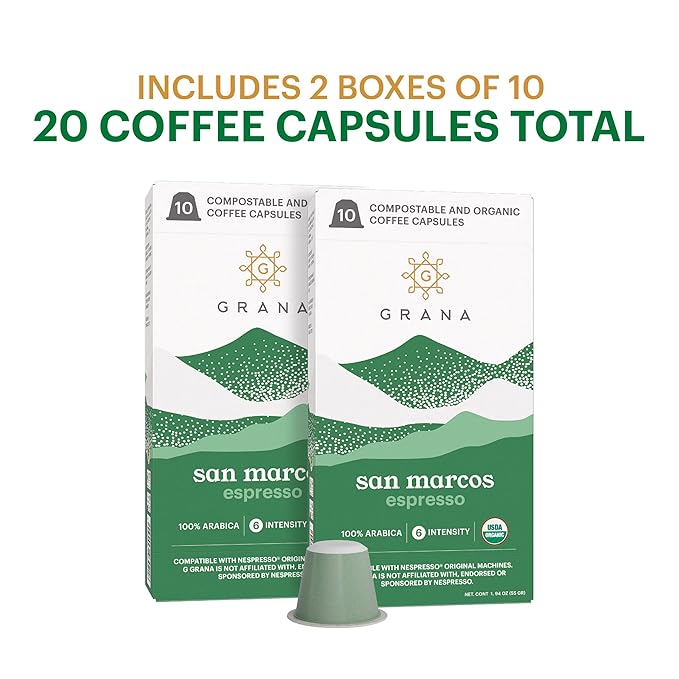 G GRANA Coffee Pods, Compatible with Nespresso OriginalLine, 20 Pack, Medium Roast, USDA Organic