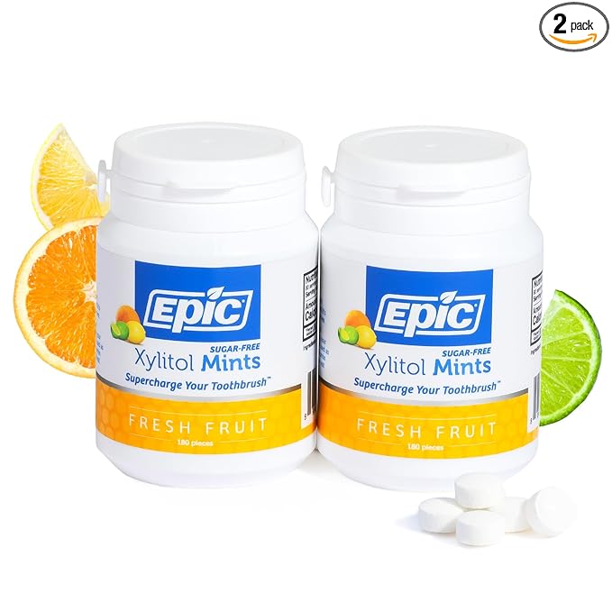 Epic 100% Xylitol Mints - Aspartame Free, Sugar Free - Fresh Fruit Flavored Mints, 180 Pieces (Pack