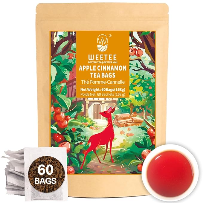 WT WEETEE Apple Cinnamon Herbal Tea Bags, 60 Count, Perfect Blend of Sweet Cinnamon, Tart Hibiscus