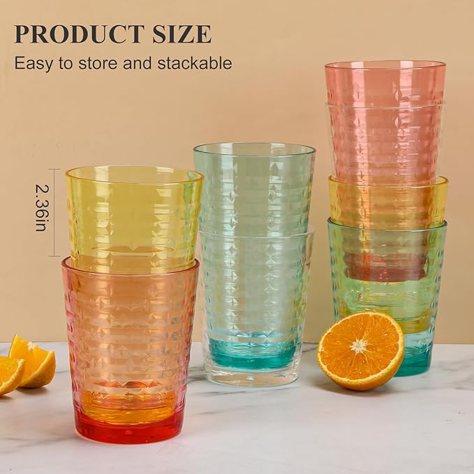 Acrylic Clear Highball Plastic Cups | Plastic Reusable Tumblers 16oz & 22oz (Set of 8) | Stackable