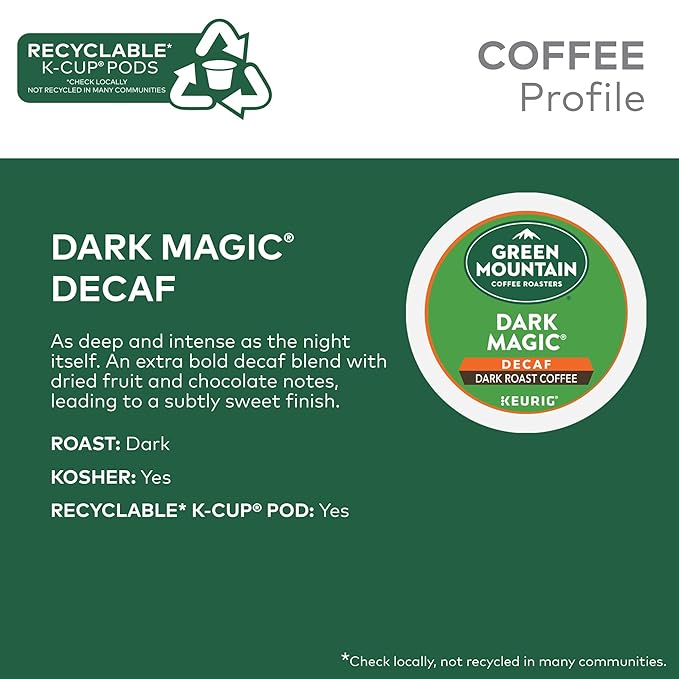 Green Mountain Coffee Dark Magic Decaf, Keurig Single Serve K-Cup Pods, Dark Roast Coffee, 60