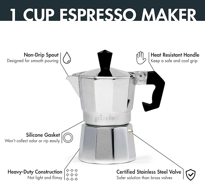 Primula Classic Stovetop Espresso and Coffee Maker, Moka Pot for Italian and Cuban Café Brewing