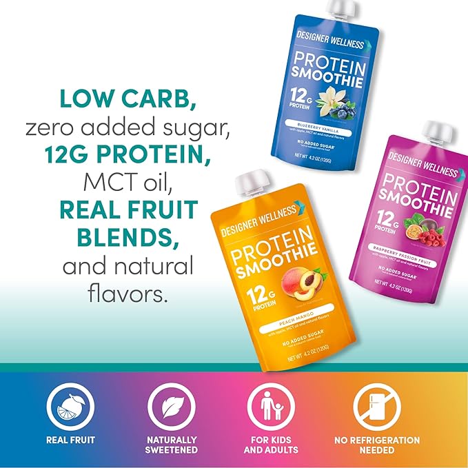 Designer Wellness Protein Smoothie, Real Fruit, 12g Protein, Low Carb, Zero Added Sugar