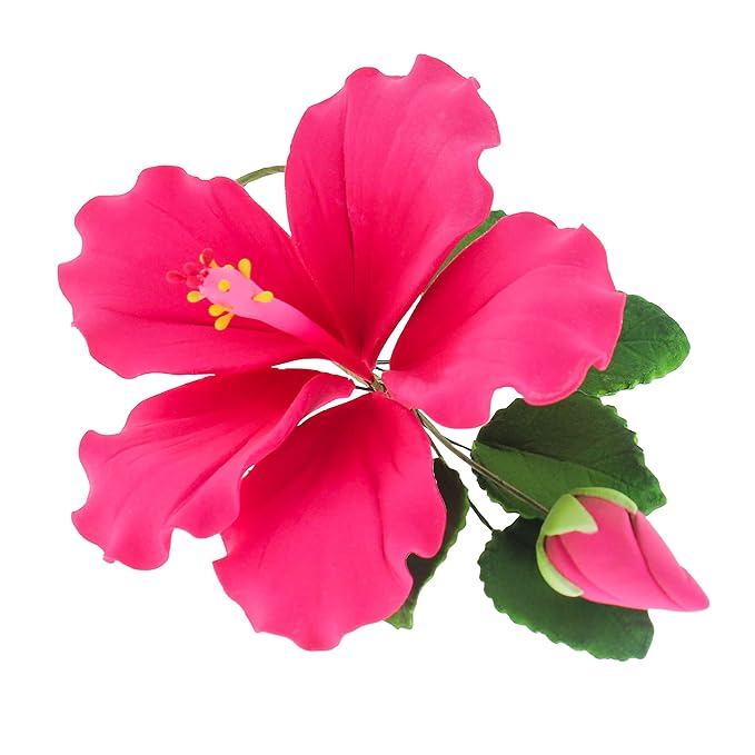 Global Sugar Art Hibiscus Sugar Cake Flowers Spray, Hot Pink Hawaiian Cake Flower Large, 1 Count by