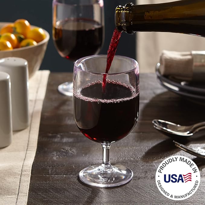 US Acrylic Stackable 8 ounce Plastic Wine Stems in Clear | Set of 8 Reusable, BPA-free, Made in the