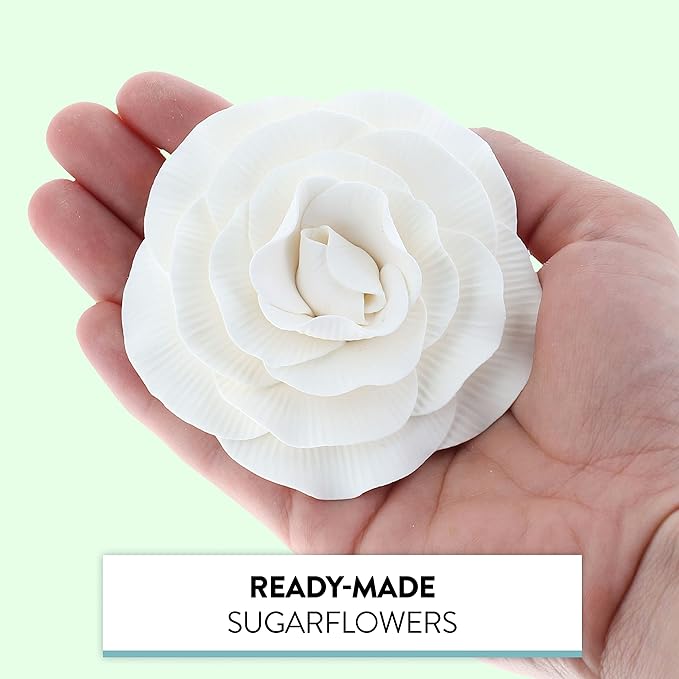 Global Sugar Art Peony Rose Sugar Cake Flowers, White, 4 Count by Chef Alan Tetreault