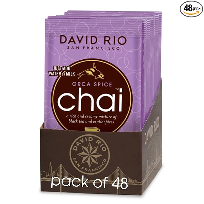 Orca Spice Reduced Calorie Chai Tea Latte Mix, .63 Oz (Pack of 48), Single Serve Packets, Black