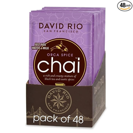 Orca Spice Reduced Calorie Chai Tea Latte Mix, .63 Oz (Pack of 48), Single Serve Packets, Black