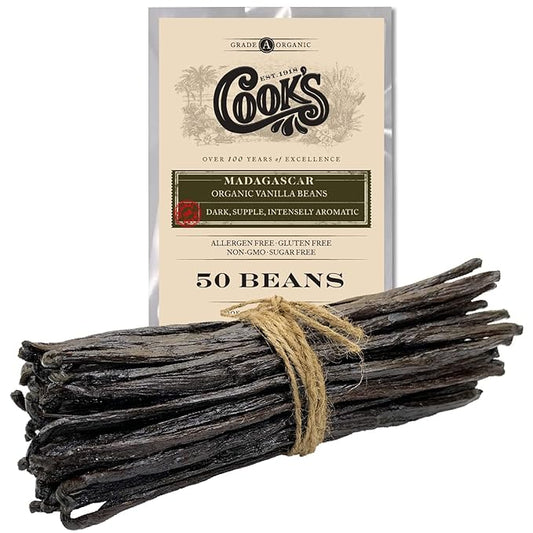 50 Organic Madagascar Whole Vanilla Beans, Grade A Vanilla Pods, Premium Vanilla Beans for Making