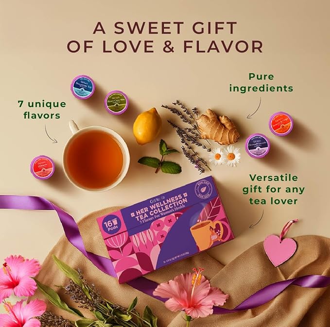 Gya Tea Co Her Wellness Tea Pod Collection Tea Gift Set (16 ct) - 7 Flavors Assorted Variety Pack
