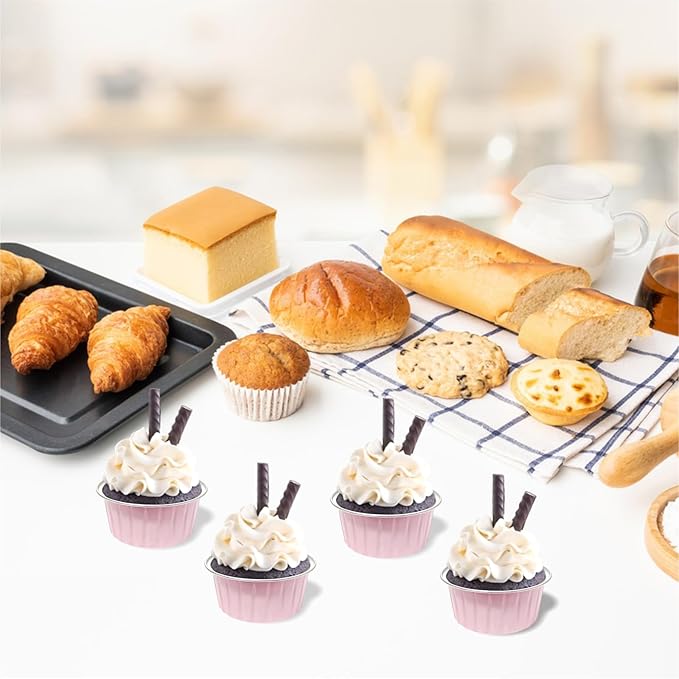 100 PCS Aluminium Foil Baking Cups, Mini Cake Pans with Lids and 100 PCS Spoons, 5 oz Disposable
