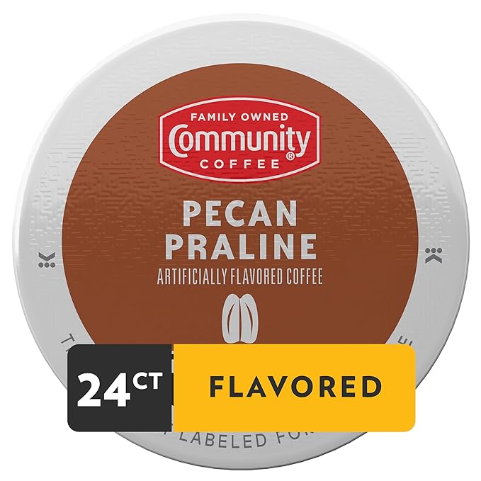 Community Coffee Pecan Praline Flavored 24 Count Coffee Pods, Medium Roast, Compatible with Keurig