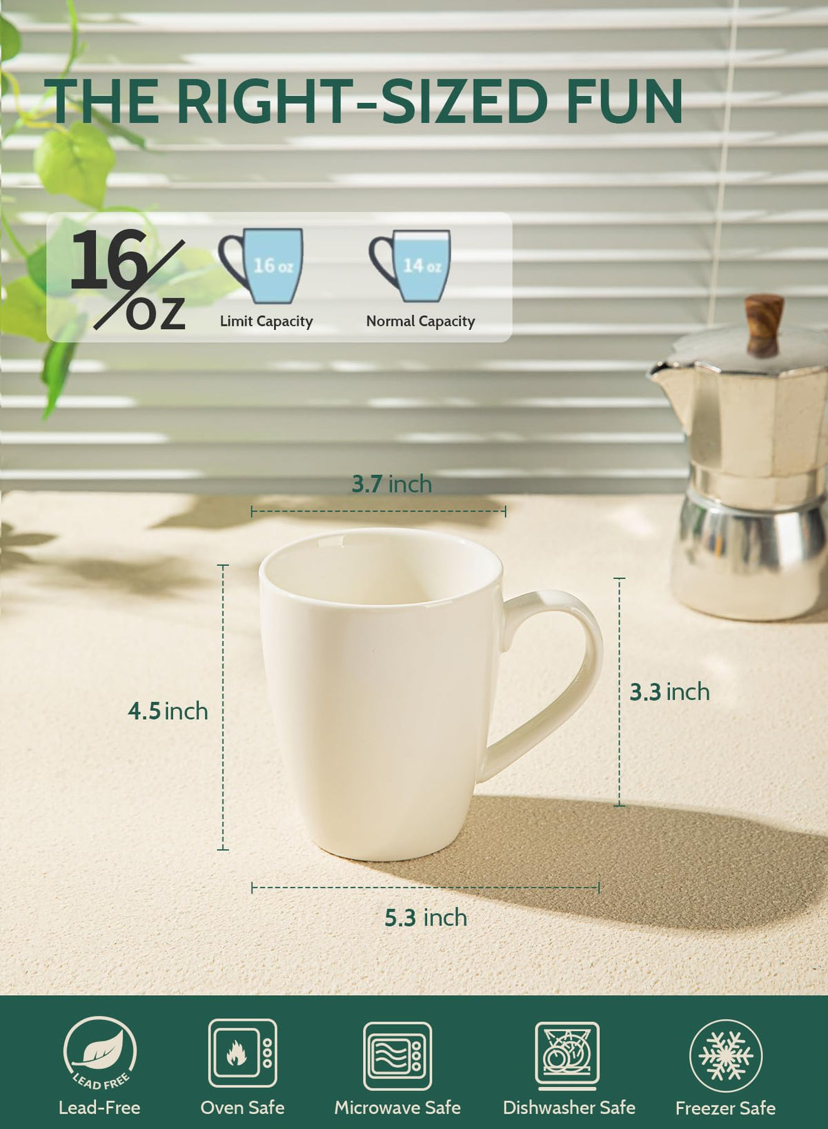 Sweese Porcelain Coffee Mugs - 16 Ounce - Set of 6, Cups for Latte, Hot Tea, Cappuccino, Mocha