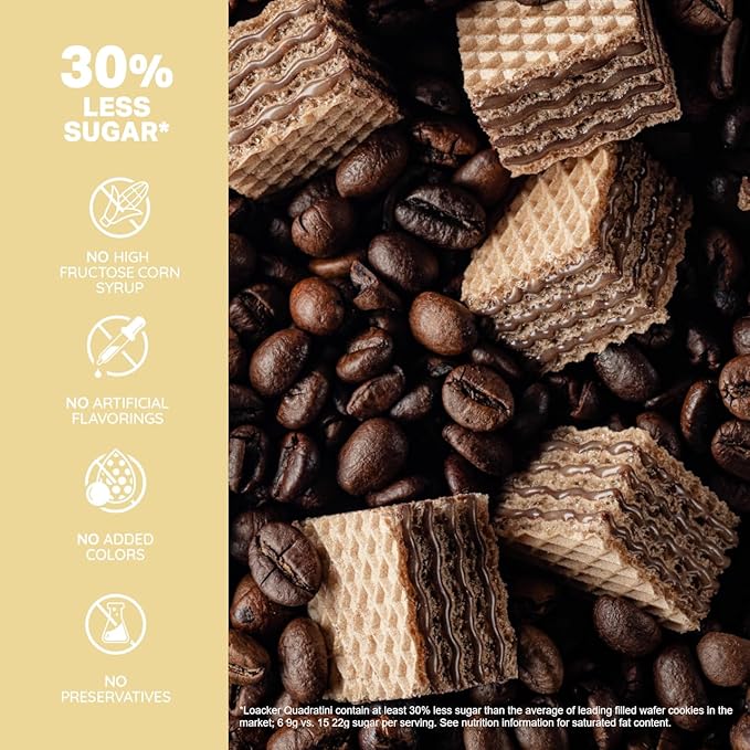Loacker Quadratini Tiramisu Wafer Cookies LARGE - 30% Less Sugar - Premium Crispy Bite Size Wafers