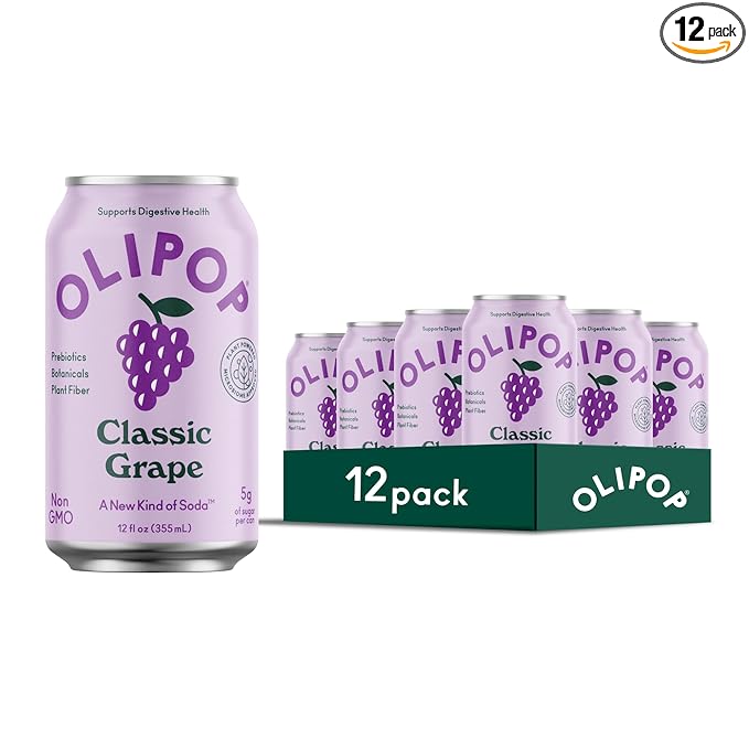 OLIPOP Prebiotic Soda Pop, Classic Grape, Pantry Pack Packed with Prebiotics, Fiber, and