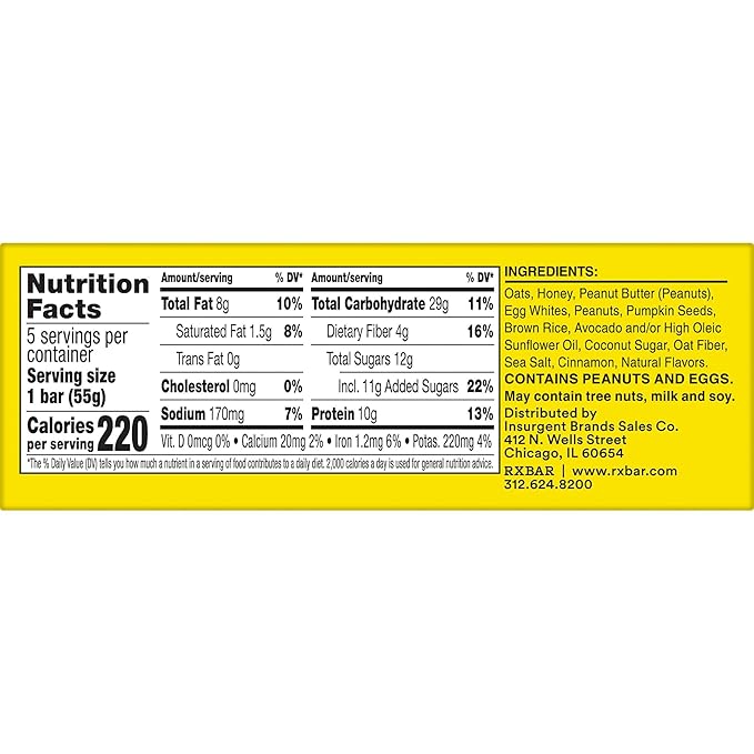 RXBAR Nut Butter and Oat Protein Bars, Protein Snacks, Snack Bars, Honey Cinnamon Peanut Butter (6