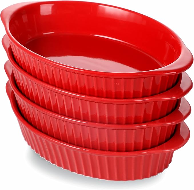 LEETOYI Porcelain Small Oval Au Gratin Pans,Set of 4 Baking Dish Set for 1 or 2 person servings