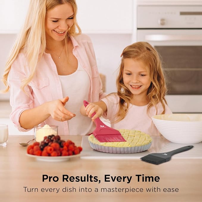 Kitchen Mama Platinum Silicone Extra Wide Pastry & Basting Brush Utensil Set ??Heat Resistant