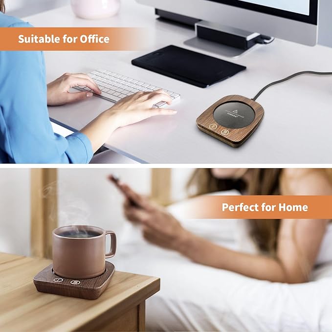 VOBAGA Imitation Wood Grain Coffee Cup Warmer & Mug Warmer for Desk, Electric Cup Beverage Warmer
