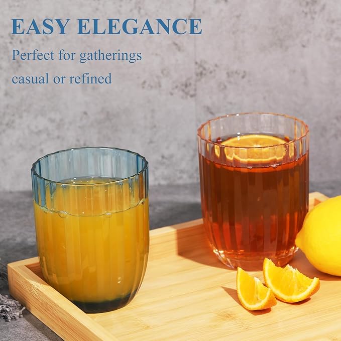 Acrylic Clear Highball Plastic Cups | Plastic Reusable Tumblers 15oz (Set of 8) | Stackable |