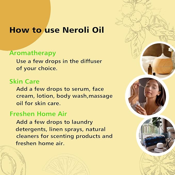 Neroli Essential Oil, Pure Neroli Oil for Diffuser - 3.38 Fl Oz 100ml