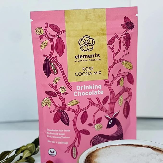Elements Truffles Rose Essential Oil Hot Chocolate - Heavy Metal Tested- All-Natural, Handmade Hot