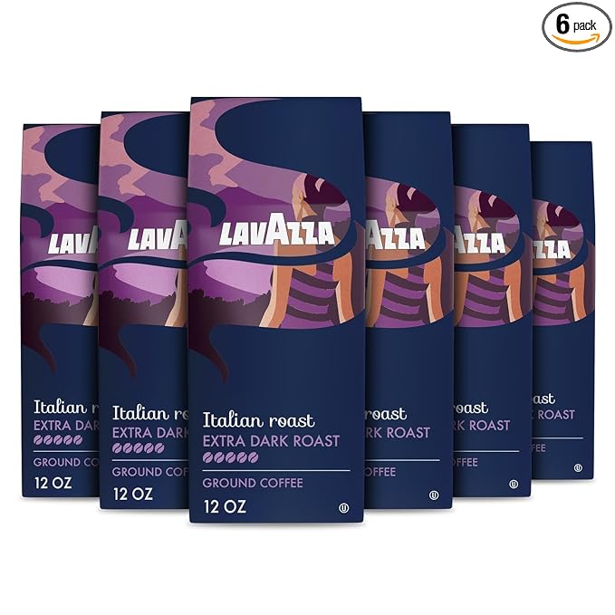 Lavazza Italian Roast Ground Coffee 6 Bags of 12oz, Dark Roast, Strong and Bold Taste, Intensity
