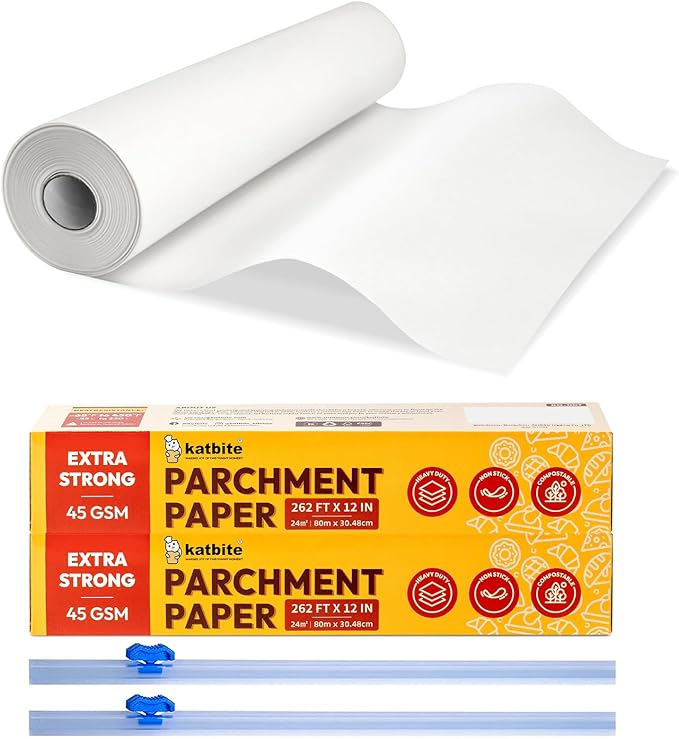 Katbite Heavy Duty Parchment Paper Roll for Baking, 12 in x 524 ft Non-Stick Baking Paper for
