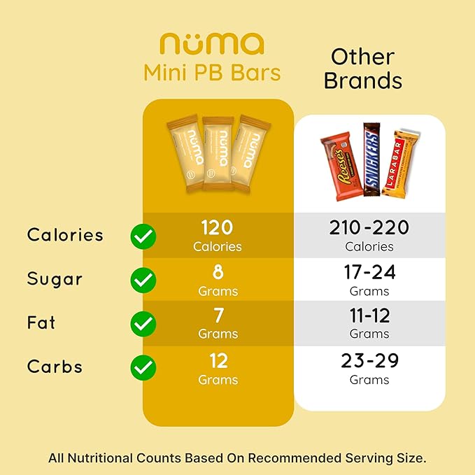 Numa Foods Mini Peanut Butter Bars – Vegan, Low Sugar, High Protein, All Natural, Gluten Free