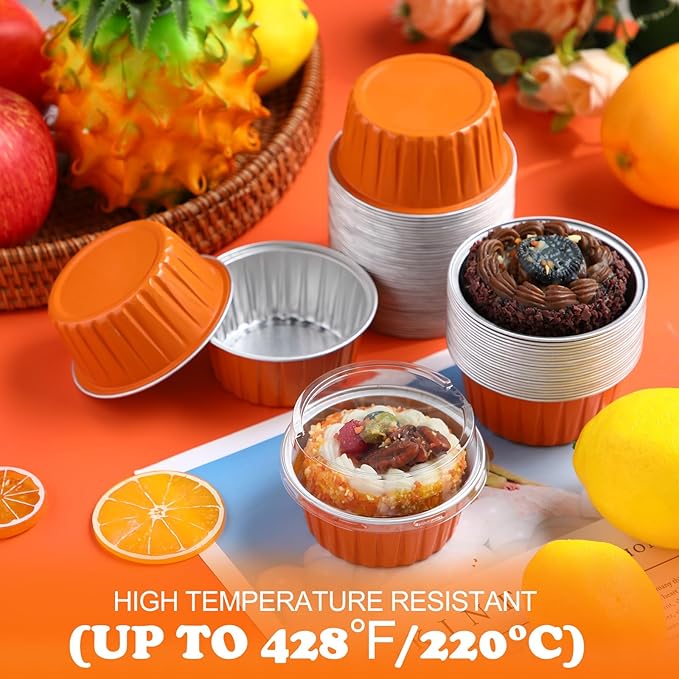 Gejoy 400 Pcs Aluminum Foil Baking Cups with Lids 5 oz Disposable Ramekins Mini Cake Pans Creme