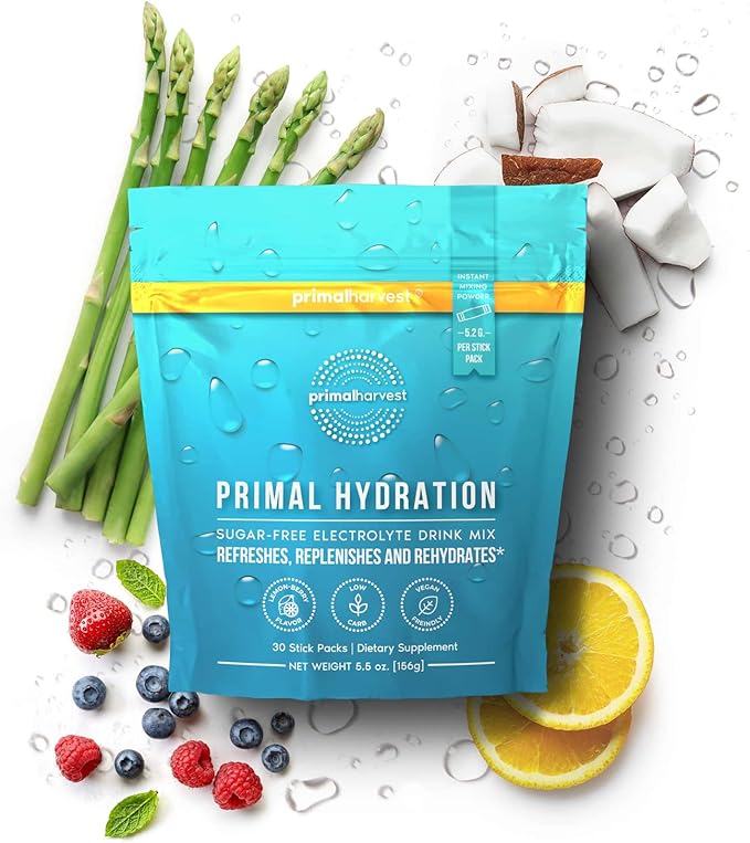Primal Harvest Electrolytes Powder Packets Primal Hydration, Easy Open Packets, Energy Drink Mix