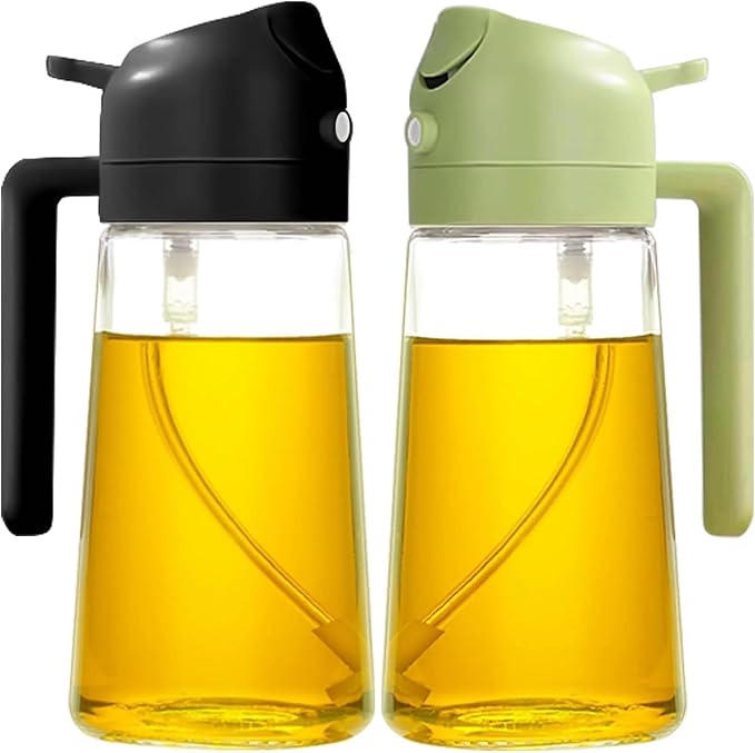 Oil Sprayer for Cooking 2 in 1, 470ml/16oz, Oil Spray & Dispenser Glass Bottle, Food-grade material